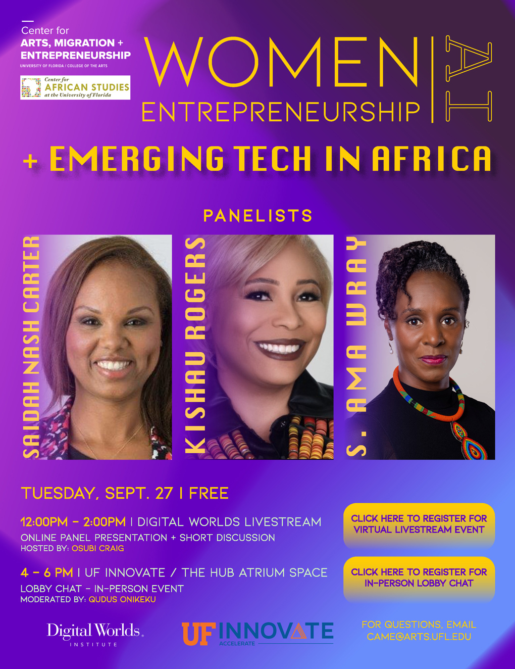 Flyer pour l'entrepreneuriat féminin, l'IA et les technologies émergentes en Afrique Finallinks